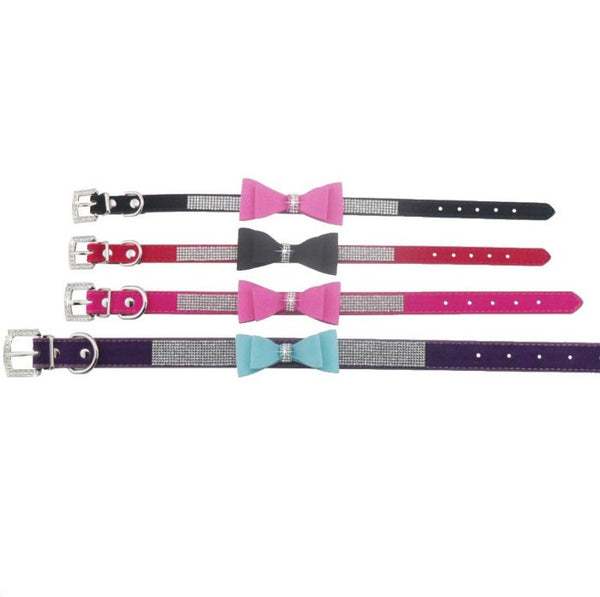 Leather Bowknot with Rhinestone Pet Collar