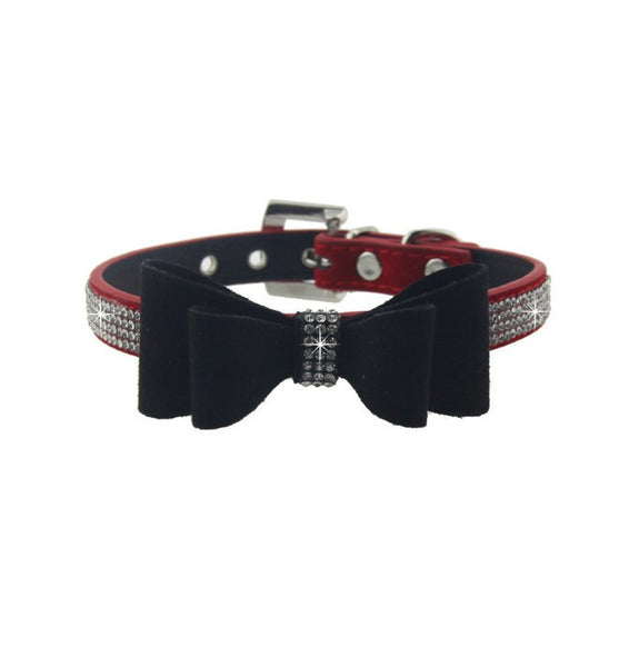 Leather Bowknot with Rhinestone Pet Collar