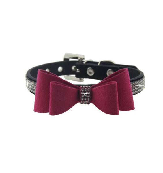 Leather Bowknot with Rhinestone Pet Collar